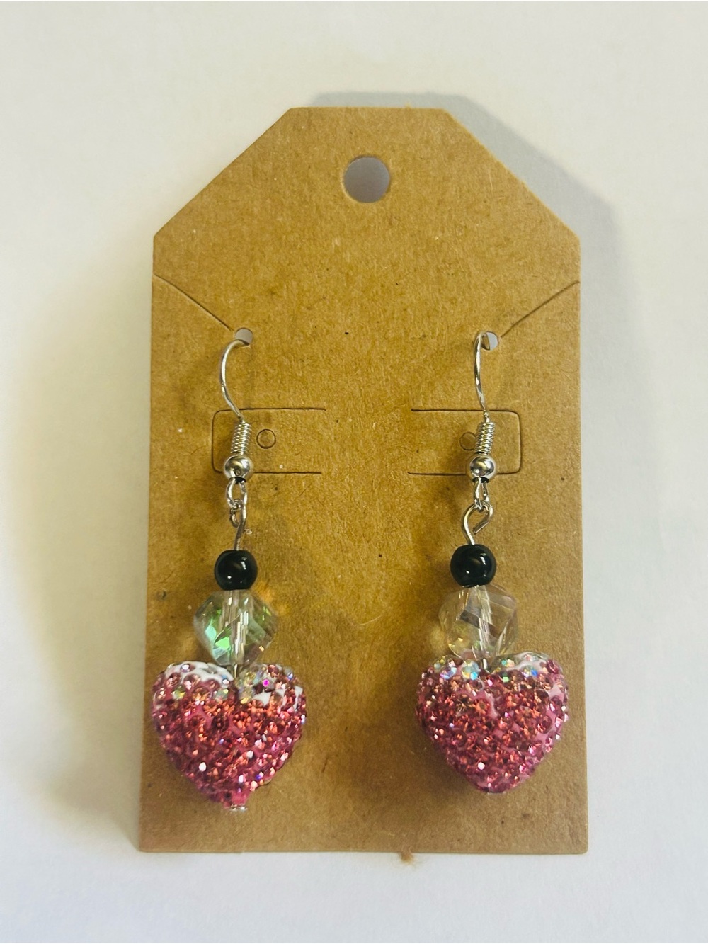 Pink Glitter Heart Drop Earrings - Women Jewelry